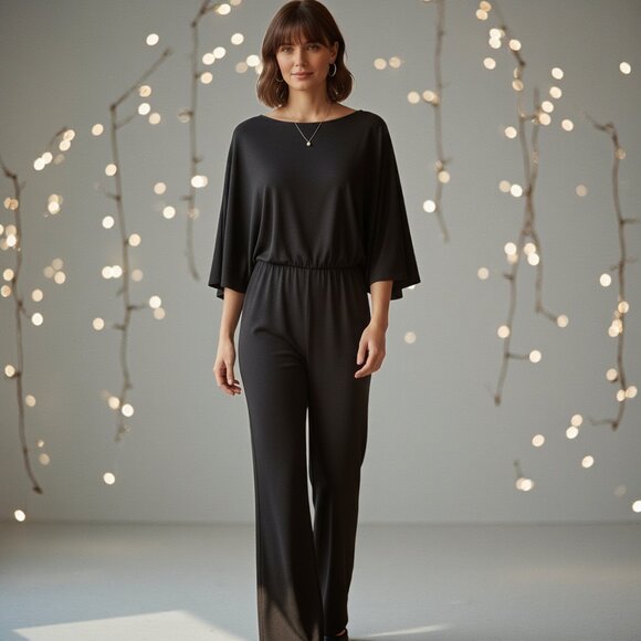 HALARA Pants - HALARA Black Batwing Sleeve Wide Leg Jumpsuit NWT